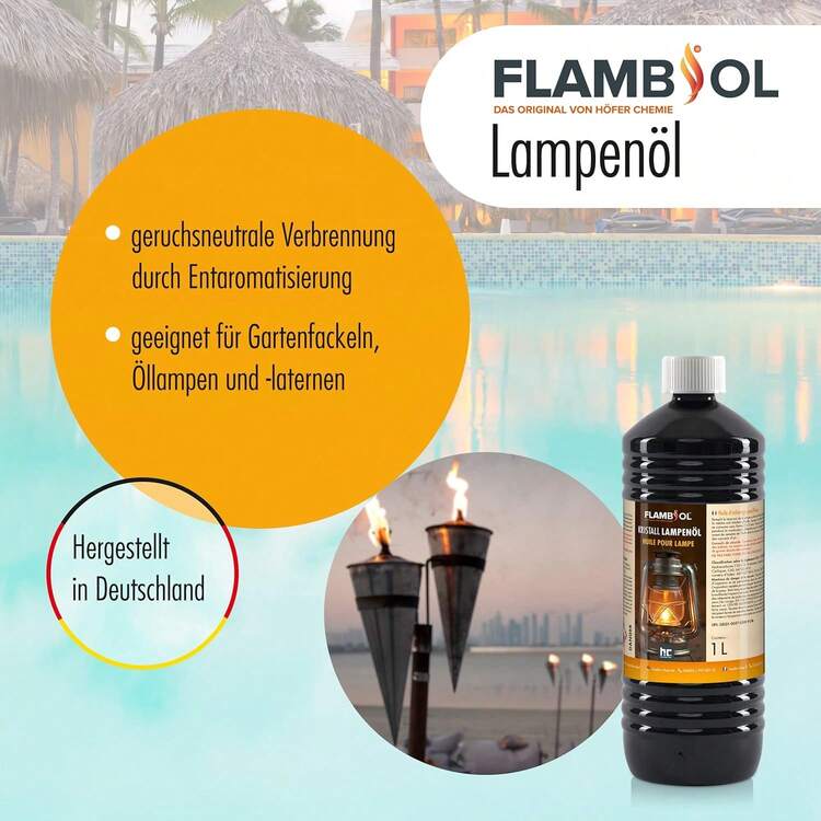 15 x 1 L Lampenöl hochrein geeignet für Öl-Lampen, Petroleum Lampen, Gartenfackeln & Sturmlaternen - Geruchlos, Rußfrei & mit Kindersicherheitsverschluß - 24 x 1 L - Übersicht 2