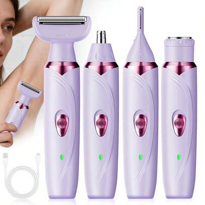 Kit eléctrico de afeitado para mujeres 4 en 1 - Recargable, afeitado indoloro para cara, nariz, piernas y zona del bikini, portátil con batería recargable por USB de 500mAh