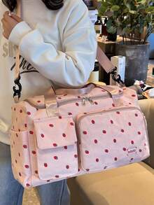 1pc Strawberry Pattern Corduroy Material Travel Luggage Bag[US-Based Shipping] Large Capacity Clothes Storage, With Separated Shoe Compartment And Wet/Dry Pouch, Detachable Adjustable Shoulder Strap, Suitable For Travel, Swimming, Sports & Fitness Back To School Supplies Bag For School School Accessories School Stuff,New Large Capacity Multi-Function Travel Bag, Cow Print, Zebra Print, Letter, Leopard Print, Unisex, Student, Fashion Casual Bag, Couple Travel Bag, Valentine's Day Gift, Waterproof Fabric, Travel Backpack, Summer, Carry-On Bag, Overnight Bag, Luggage Bag, Wet & Dry Separation, Durable, With Shoe Compartment, Easy To Fold, Expandable, Multi-Functional, Zipper, Business Trip, Travel Vacation, Backpack, Back To School,For Travel For Business For Vacation Holiday Portable Multifunction Travel Duffel Bag Weekender Bags,Holographic Duffel Bag Y2K Futurist Traveling Bag Minimalist Beach Bag For Summer Travel Essentials For Holiday Summer Accessories - Nhiều màu - Xem 2