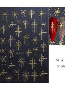 1 Sheet Green Red Gold Bow Nail Art Stickers Adhesive Sliders DIY 5D Embossed Nails Polish Manicure Sticker Decals Nail Supplies - Multicolor - View 2