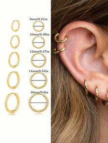 10pcs Silver Hoop Earrings Set, Hypoallergenic Stainless Steel, Lightweight & Delicate, Suitable For Men & Women (8mm, 10mm, 12mm, 14mm, 16mm). Embrace-Style Earrings. Embrace A Wonderful Day. Embrace Life, And Be Embraced By Life. - Multicolor - View 3