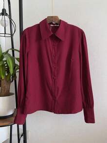 Women's White Shirt With Puff Sleeves JEMMY MODA - 酒紅色 - 查看 1