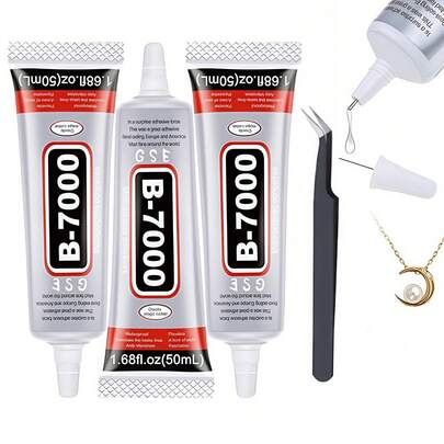 Keo siêu dính B7000 50ml, 1/2/3 chai. 15/110ml. Đây là loại keo đa năng mạnh mẽ dùng để sửa chữa đồ gốm, làm đồ trang sức (trâm cài, bông tai, mặt dây chuyền), cũng như dán gốm sứ, kim loại, nhựa, gỗ và đồ nội thất. Thích hợp cho việc tự làm đồ trang sức và đính đá, và bảo trì hàng ngày.