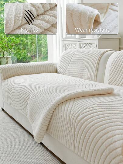 1pc Modern Solid Color Sofa Cover, Fashionable Plush Sofa Slipcover, Non-Slip, Scratch-Resistant, Dirt-Resistant, Pet-Friendly Sofa Protector, Fits 1, 2, 3, 4 Seater Sofas And L-Shaped Sofas, Suitable For All Seasons, Machine/Hand Washable, Decorative For Holidays