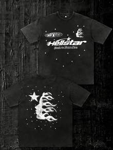 Men Casual Round Neck Short Sleeve 100% Cotton T-Shirt, Summer Vacation Top, Funny Graphic Tees, Y2K Street Wear, Gifts For Boyfriend And Husband - 黑色 - 查看 1