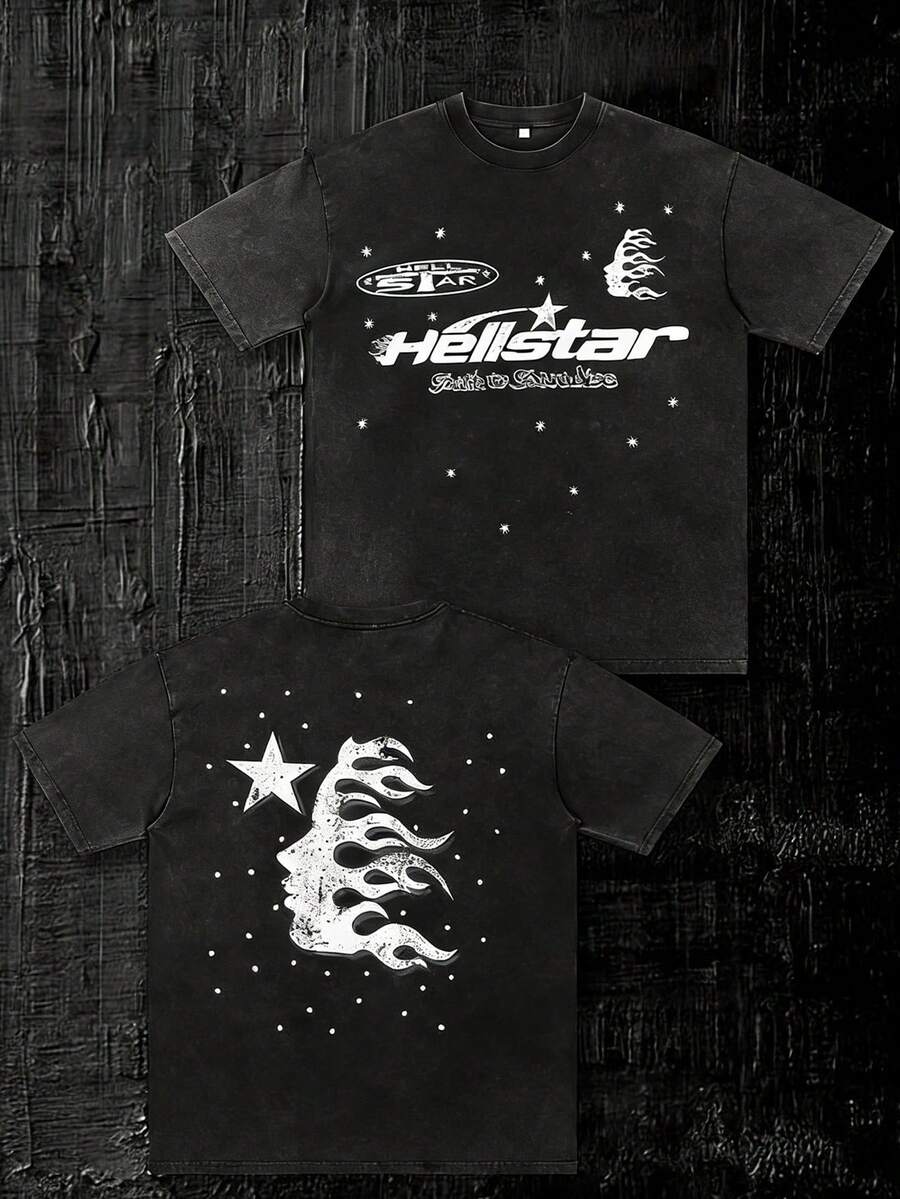 Men Casual Round Neck Short Sleeve 100% Cotton T-Shirt, Summer Vacation Top, Funny Graphic Tees, Y2K Street Wear, Gifts For Boyfriend And Husband - 黑色 - 查看 1