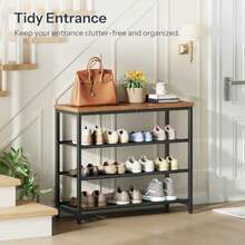 HOOBRO Shoe Rack With 4 PU Shelves 5-Tier Shoe Storage Organizer For Closet And Entryway Holds 12-16 Pairs Of Shoes Sturdy Metal Frame Small Spaces Rustic Brown And Black BF95XJ01 - Brown + Black+75 X 28.5 X 59 cm (4 Tiers) - View 3