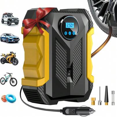 Carsun 便携式汽车轮胎充气泵，150 PSI 有线空气压缩机，带 LED 灯，自动断电，快速充气，适用于汽车、自行车、摩托车、球类等。