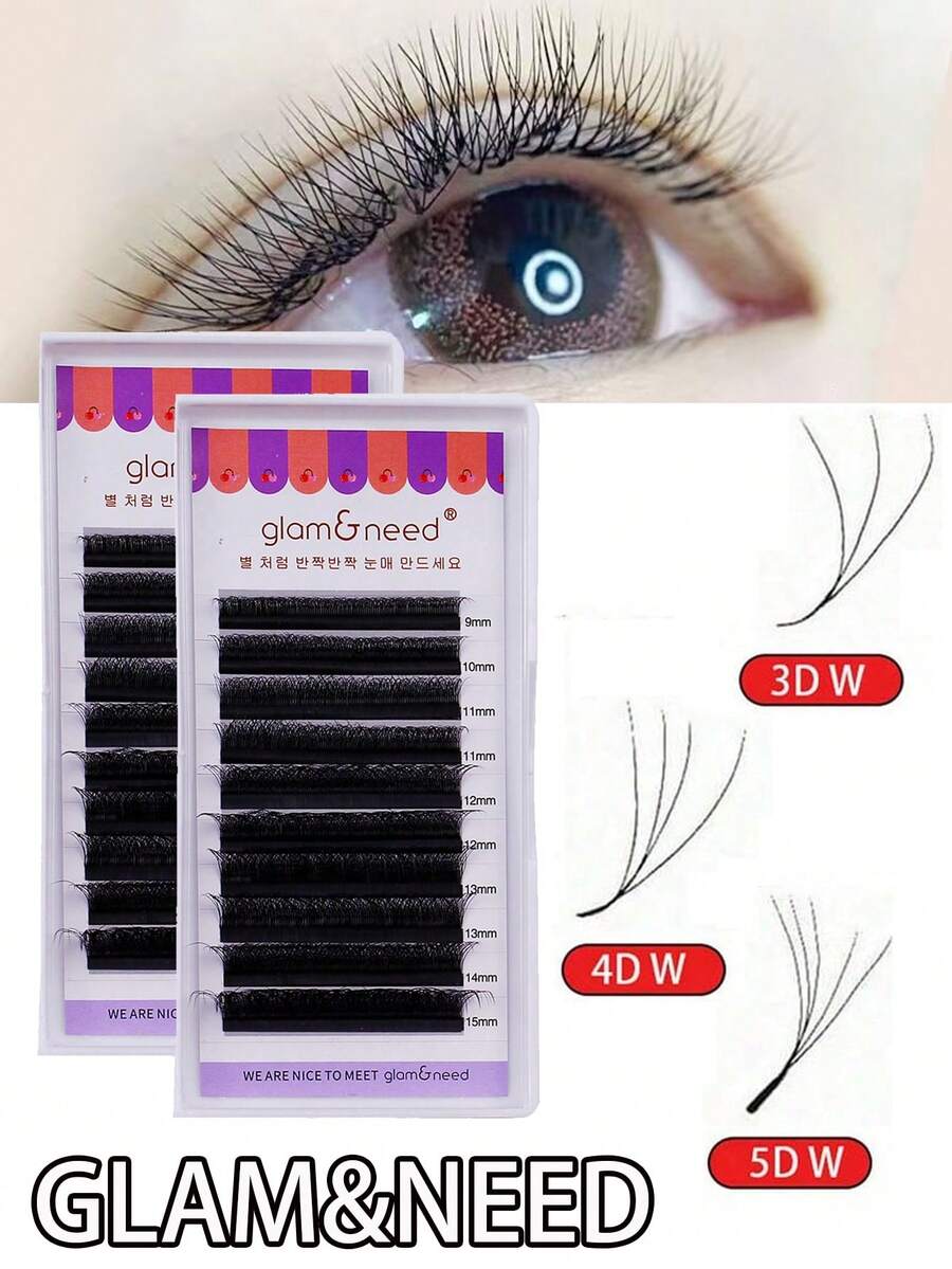 C/D Curl 10 Rows Glam&Need Automatic Flower W Volume Shape Bloom 3D Premade Fans Natural Soft Light Individual Lashes Full Dense Faux Mink Cluster - D - View 1
