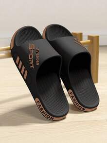 Zapatillas Gruesas Para Hombres De Suela Gruesa Adecuadas Para El Uso En Interiores Y Exteriores En Verano, Proporcionando Alta Durabilidad, Comodidad, Diseño Antideslizante Y Con Forma De Poo, Ideales Para Parejas - Negro y dorado - Ver 4
