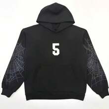 SP5DER Men/Women Hoodies Graffiti Number 5 Print Hoodie Unisex ,Y2k Streetwear Oversized Hooded Pullover Pocket Sweatshirt - 黑色 - 查看 14