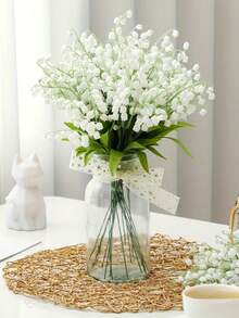 10支仿真铃兰花束，白色塑料仿真花，适用于家居装饰，厨房、餐桌、客厅、卧室、书桌、订婚、婚礼、新娘捧花、派对、情人节、母亲节、感恩节、新年、生日礼物 - 彩色 - 查看 3