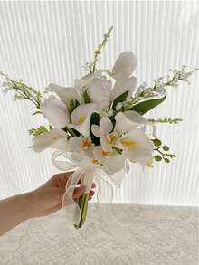 浪漫白色郁金香人造花束，婚礼摄影道具，新娘捧花，婚礼，情人节，家居装饰，礼物，生日，毕业典礼 - 彩色 - 查看 5