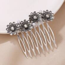 1pc Vintage Plant Casual Zinc Alloy Side Comb, Suitable For Women Everyday Hair Accessory, Gift, Hair Accessories, Haircomb, Headpiece,Travel,Birthday - Multicolor - View 6