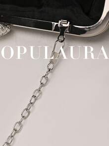 OpulAura 女士优雅迷人花瓣宴会手拿包，荷叶边设计，正式晚宴包，适合婚礼/度假/正式派对/盛会，配有链条肩带，花瓣形状随机 - 黑色 - 查看 7