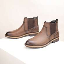 男士复古棕色切尔西靴 - 高级皮革套穿式踝靴，休闲正装皆宜 - 鏽棕色 - 查看 6