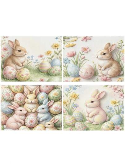 这款春季复活节主题餐垫，饰有可爱的兔子和美丽的花朵，是提升餐厅或厨房美感的理想之选。适合放置在咖啡桌、餐桌上，也可作为家居装饰品，适用于日常使用、节假日和派对等场合。