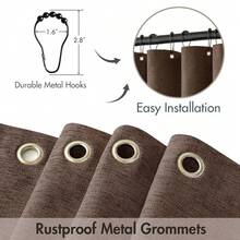 84\ Long Scalloped Shower Curtain Linen Textured With 12 Metal Hooks Cute Extra Long Heavy Duty Washable Waterproof Cloth Shower Curtains With Black Border For Bathroom Hotel Bathtub,Brown - 棕色 - 查看 4