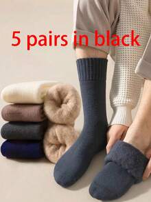 1/3/5/10 Pairs Men's Thermal Fleece Socks, Thick And Soft For Cold Weather Hiking Boots, Suitable For Winter - Black And White, Cozy - Multicolor - View 20