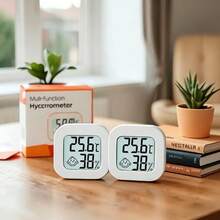 2个高精度迷你温湿度计，室内家用爬行动物电子温湿度计，车载温度计，带大液晶显示屏的数字花园温湿度计 - 白色 - 查看 4
