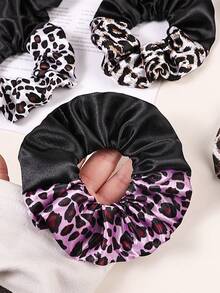 10pcs Elegant Leopard Print & Black Patchwork Scrunchies Hair Accessories For Women Hair Ties Ponytail Holder Scrunchy Hair Ties - Multicolor - View 2