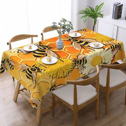 منشفة طاولة مطبوعة بنمط النحلة - 100% بوليستر، مستطيلة الشكل، منسوجة، مناسبة للمطبخ المنزلي، غرفة الطعام، الحفلات، النزهات، المناسبات، الزفاف، ديكور حفلات المناسبات، للاستخدام الداخلي والخارجي