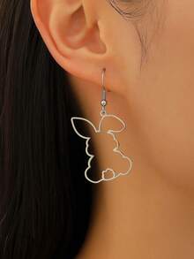 1 Pair Stainless Steel Asymmetric Hollow Rabbit Design Earrings, Simple Casual Elegant Versatile High-End Gifting, Suitable For Women's Daily, Party, And Banquet Wear - Multicolor - View 3