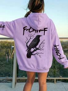 Damen Lässiger, weiter Kapuzenpullover, modisch und bequem, minimalistisch - Mauve - Übersicht 9