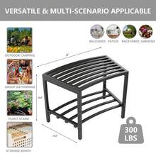 4-Piece Metal Backless Storage Bench Set, Weather-Resistant Curved Outdoor Bench & Plant Stand, Black - A - View 11