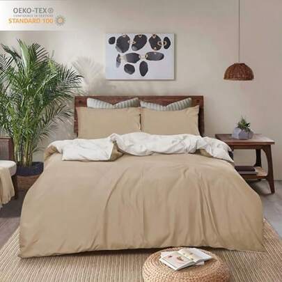 REHAN And CO King Duvet Cover Sets Soft Brushed Microfiber Bedding Reversible Quilt Cover With Pillow Cases Mink/Cream