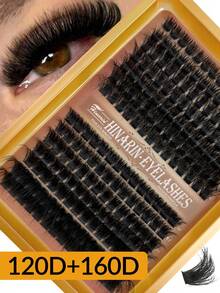 196 Pcs D Curl 120D+160D Eyelash Clusters Russian Cluster Lashes Wispy Lashes Clusters False Faux Mink Eyelashes 10-20mm Long Eyelash Extension Fluffy Thick Faux Mink Eyelash Clusters Captivating Full Salon Look Eyelashes Lash Clusters, Eyelash Clusters, Individual Eyelashes, Lashes, Fake Lashes - D - View 2