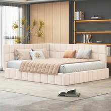 Upholstered Bed/Sofa Bed 160*200 Multifunctional Bed With Slatted Frame Made Of Skin-Friendly Velvet Fabric, Beige - Beige - View 3