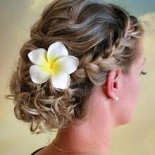 2Pcs/Hairpin Plumeria Headdress Holiday Style Seaside Bangs Female Flower Hairpin Side Hairpin Clip Egg Ear Clip - 黃色 - 查看 2