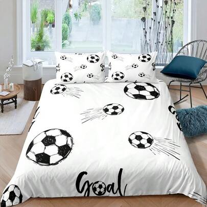 2/3pcs White Black Football Bedding Set Sports Ball Game Duvet Cover Set, 3D Geometric Soccer Modern Art Print Comforter Cover For Men Women Room Decor With 1/2 Pillowcase Zipper, St. Patrick'S Day Gifts DecorationSport Gift For Football Love