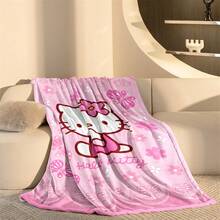 SANRIO Chăn nỉ mềm mại với họa tiết hoa Hello Kitty dễ thương, nền màu hồng, hình Hello Kitty ở trung tâm đội vòng hoa, bao quanh là bướm và hoa, mang lại sự ấm áp và mềm mại, thích hợp cho ghế sofa, giấc ngủ trưa, trang trí giường ngủ. - Nhiều màu - Xem 8
