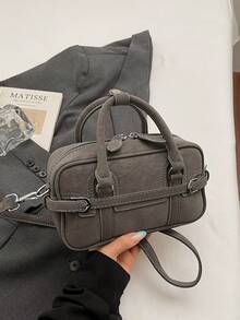 Vintage &Retro Bag 1pc Coffee Brown Shoulder Bag  Large Capacity Soft Leather Boston Tote Bag For Women, Four Season Commuter Handbag, Fall & Winter New Arrivals, Retro Inspired Bag For Women - 灰色 - 查看 1