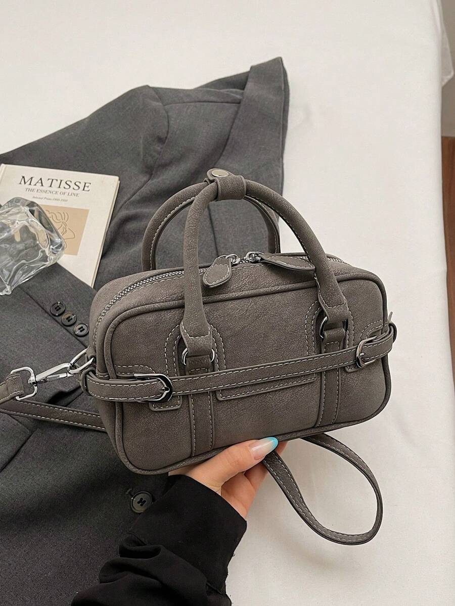 Vintage &Retro Bag 1pc Coffee Brown Shoulder Bag Large Capacity Soft Leather Boston Tote Bag For Women, Four Season Commuter Handbag, Fall & Winter New Arrivals, Retro Inspired Bag For Women - 灰色 - 查看 1