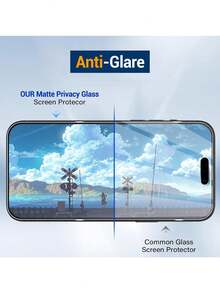 Yezodawee 3片装磨砂防窥钢化玻璃屏幕保护膜，9H硬度，防指纹，2.5D弧边，全屏覆盖，兼容 16ProMax/16Plus/15ProMax/14/13/12/11/XR/X/XS/7/8（6.1英寸） - 黑色 - 查看 7