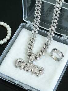 1pc European American Brand "GANG" English Letter Rhinestone Pendant Necklace, Hip-Hop Men's Daily Accessory - GANG Pendant Necklace - View 9