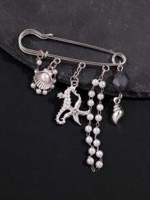 1枚优雅奢华独特复古硬币造型几何流苏胸针，精致配饰，适合商务、正式场合、派对、节日等场合。 - 彩色 - 查看 5