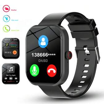 1pc Smart Watch With Silicone Strap, Unisex Sports Smartwatch With Pedometer, Calorie Tracking, Multi-Sport Modes, Distance Tracking, Music Control, Remote Camera, Wireless Call, Customizable Dial, Information Reminder, Alarm, Weather, 2.01" Full Touch Screen Compatible With IOS And Android Smartphones