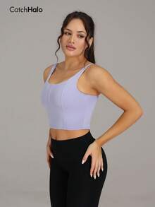 Plus Size Sports Bra With Padded Frame, 4-Way Stretch U-Back Design, Soft & Comfortable, Suitable For Yoga, Fitness, Pilates, And Everyday Wear - Mauve Purple - View 6