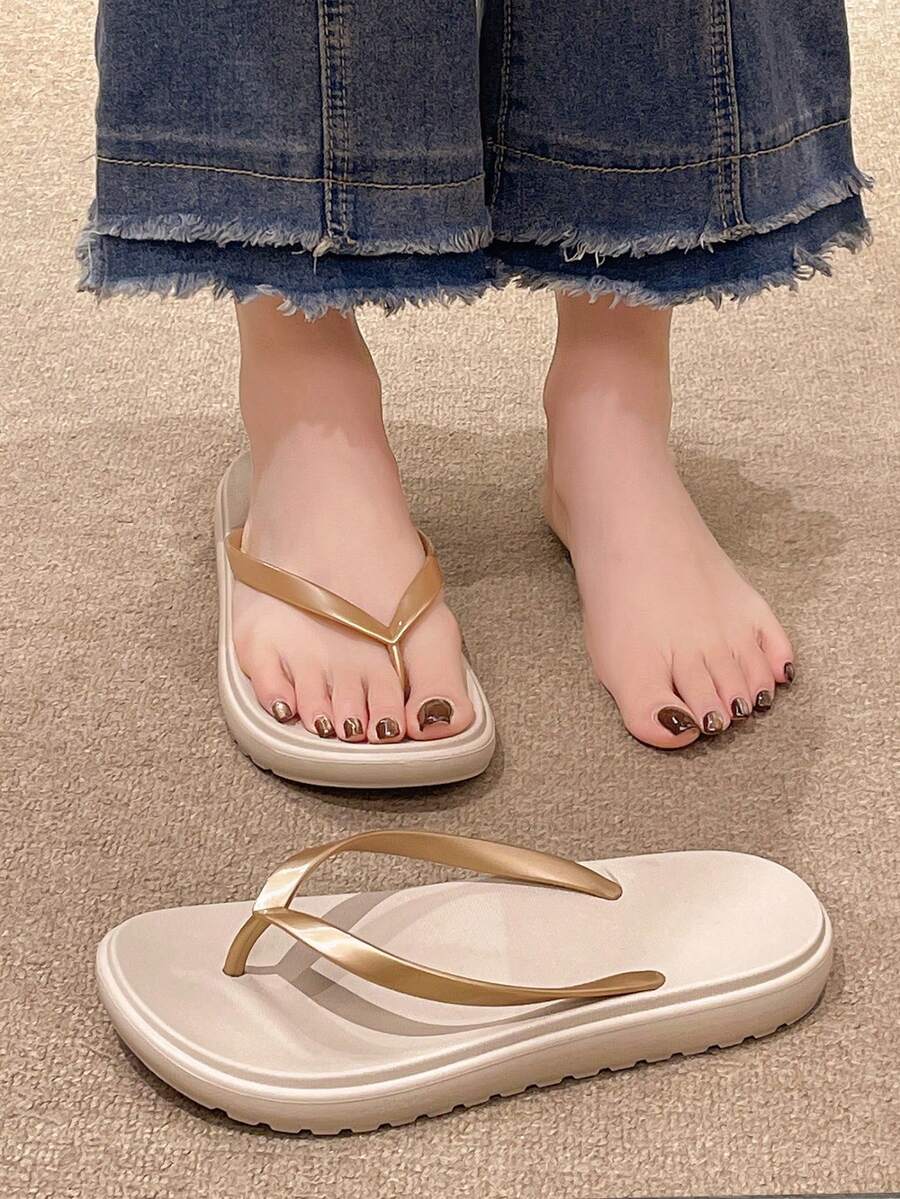 YOUMGL Sandalias de dedo de verano para hombres, sandalias de chanclas antideslizantes de EVA, para uso en exteriores, calzado de playa, pantuflas - Champán - Ver 1