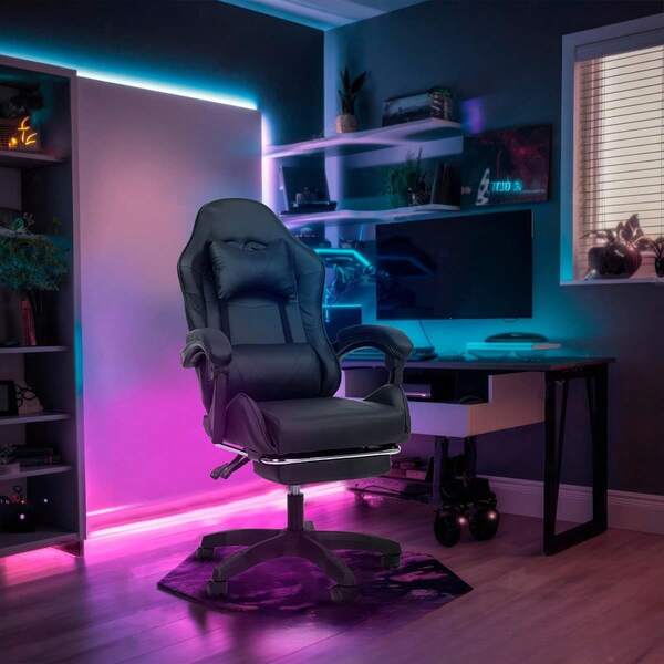 Silla Gamer Reclinable con Reposa Pies Silla Gaming Ergonómica Ajustable Silla Gamer Comoda Reclinable hasta 90 °   Resistente (Equipada- PO3C, Gris) -089