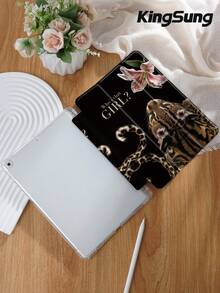 Kingsung Ốp máy tính bảng họa tiết da báo và hoa dâm bụt, tương thích với iPad 9.7/10.2/10.5/10.9/12.9/Pro 11, thế hệ thứ 10, tương thích với Samsung Galaxy Tab S6 Lite 10.4 inch, tương thích với Kindle Paperwhite thế hệ thứ 12 năm 2024, Kindle (thế hệ thứ 11) phiên bản 2022, mềm mại và chống rơi vỡ, chân đế thông minh/tự động bật/tắt màn hình. - Nhiều màu - Xem 4