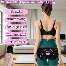 Entrenador de Cadera EMS para Mujeres - 10 Modos, 30 Niveles de Fuerza, Pantalla LED y Control Remoto, Cinturón Ajustable Inalámbrico para Levantar, Moldear y Contornear Glúteos (110 cm, Carga USB) - 1 - Ver 7