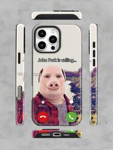 Selected "John Pork Is Calling" Printed All Inclusive Mixed Color Phone Case Suitable For IPhone17PRO MAX/17 AIR/15ProMax/16PROMAX/GalaxyS22/S23/S24/S23 Plus/S24 Ultra/S25/A15/A33/A23  A Must-Have For Daily Commuting - Anti Fading, Immaculate, Holy Mother's Day, Independence Day Gift, Valentine's Day, Birthday Gift For Family And Friends. - White - View 3