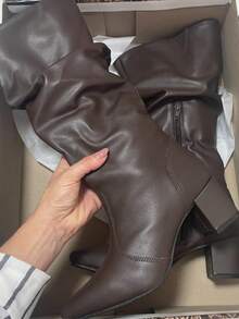 Women's Ruched Boot, Winter Fashion, Lirom Style, With Chunky Square Heel And Comfortable Toe. - Coffee Brown - View 7
