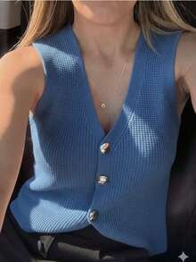 Elegant Women's Modal Vest With Buttons - Blue Jeans - View 1