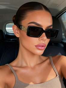 1副女士塑料长方形全框经典太阳镜，基础款时尚眼镜，适合夏季驾驶、日常生活、街头摄影、音乐节、家庭出游、约会、外出等场合，适合所有脸型。 - 彩色 - 查看 2